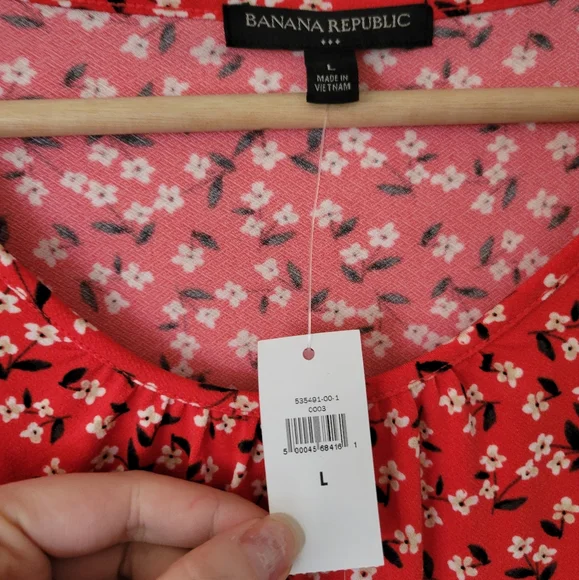 NWT Banana Republic red floral stretch drawstring waist short sleeve dre… - Picture 4 of 5